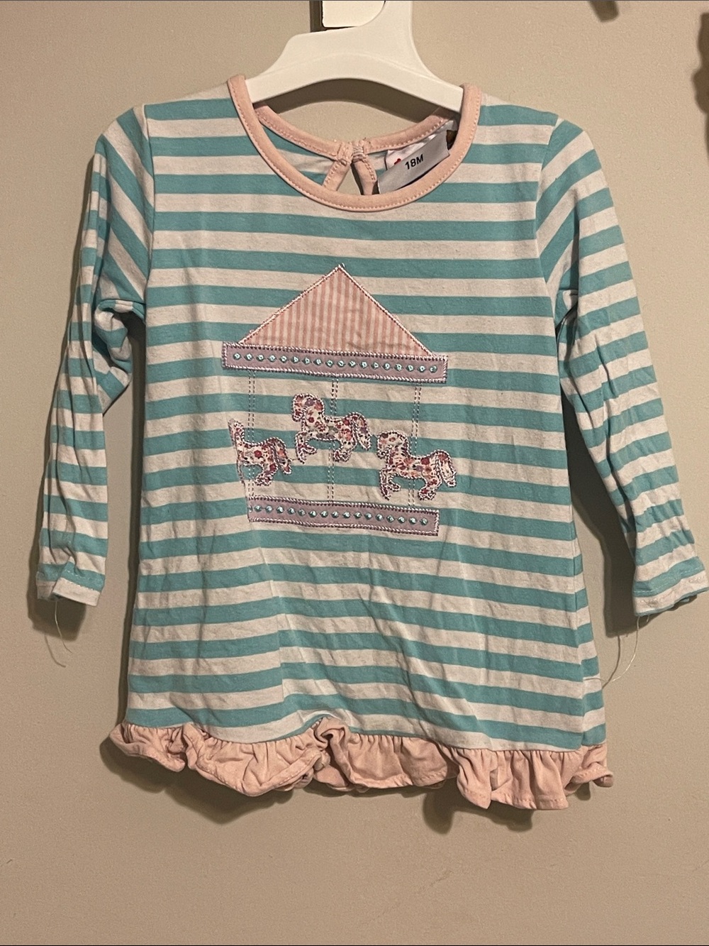 Striped Teal & Pink Carousel Long Sleeve Top jellybean girls 18 month